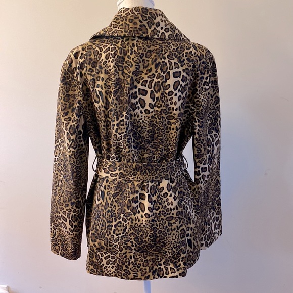 🌹ANIMALPRINT belted blazer / jacket button down lapel collar pockets 💯cotton L - Picture 3 of 14